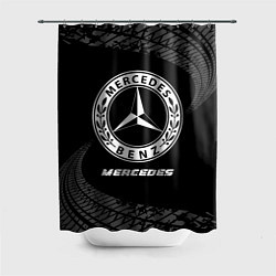 Шторка для душа Mercedes speed на темном фоне со следами шин, цвет: 3D-принт