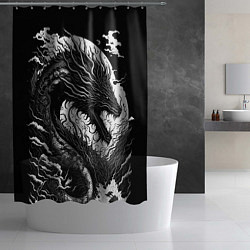Шторка для душа Черно-белый дракон и волны, цвет: 3D-принт — фото 2
