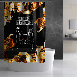 Шторка для душа Five Finger Death Punch рок кот и огонь, цвет: 3D-принт — фото 2