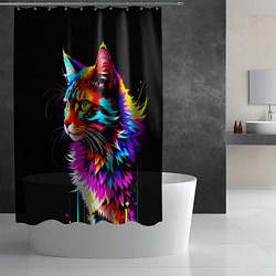 Шторка для душа Неоновый пушистик - кот, цвет: 3D-принт — фото 2