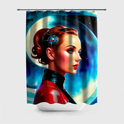 Шторка для душа Девушка связист в космосе, цвет: 3D-принт