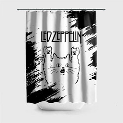 Шторка для ванной Led Zeppelin рок кот на светлом фоне