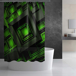 Шторка для душа Неоновые зелёные блоки, цвет: 3D-принт — фото 2