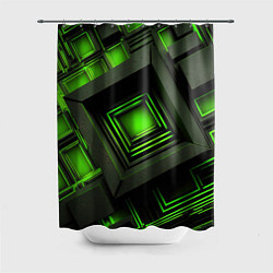 Шторка для душа Неоновые зелёные блоки, цвет: 3D-принт