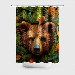 Шторка для душа Медведь в листьях, цвет: 3D-принт