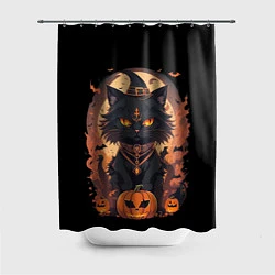 Шторка для душа Черный кот в хеллоуине, цвет: 3D-принт