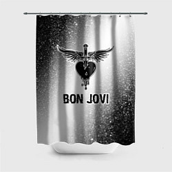 Шторка для душа Bon Jovi glitch на светлом фоне, цвет: 3D-принт