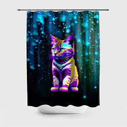 Шторка для душа Космический котёнок - звездопад, цвет: 3D-принт
