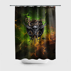 Шторка для душа Baldurs Gate 3 logo dark green fire, цвет: 3D-принт