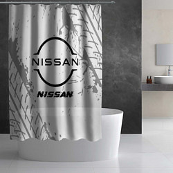 Шторка для душа Nissan speed на светлом фоне со следами шин, цвет: 3D-принт — фото 2