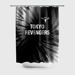 Шторка для душа Tokyo Revengers glitch на темном фоне: символ свер, цвет: 3D-принт
