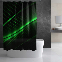 Шторка для душа Зеленые полосы на черном фоне, цвет: 3D-принт — фото 2