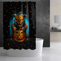 Шторка для душа Halloween - страшный медведь с тыквой, цвет: 3D-принт — фото 2