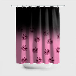 Шторка для ванной Черно-розовый градиент и хэллоуинские тыквы паттер