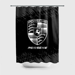 Шторка для душа Porsche speed на темном фоне со следами шин, цвет: 3D-принт
