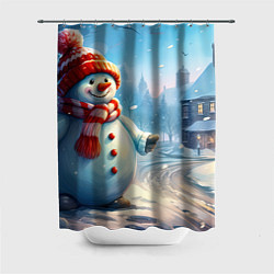 Шторка для душа Снеговик новогодний, цвет: 3D-принт