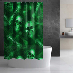 Шторка для душа Зелёные черепа и кости, цвет: 3D-принт — фото 2