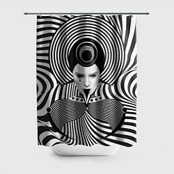 Шторка для ванной Чёрно белый портрет девушки оптическая иллюзия