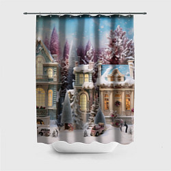 Шторка для ванной Новогодний объемный городок