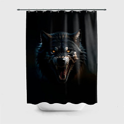 Шторка для душа Волк чёрный хищник, цвет: 3D-принт