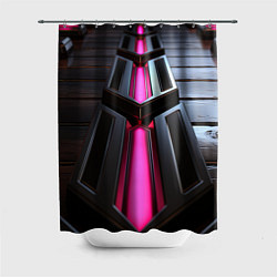 Шторка для ванной Розовые неоновые вставки в черной конструкции