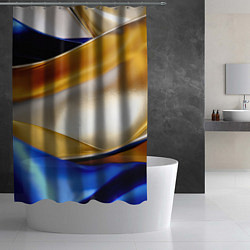 Шторка для душа Белая желтая синяя абстракция, цвет: 3D-принт — фото 2