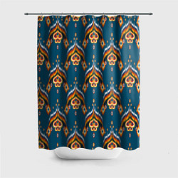 Шторка для ванной Узбекская имитация ткани икат - синий орнамент