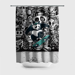 Шторка для душа Скейтбордист панда на фоне граффити, цвет: 3D-принт