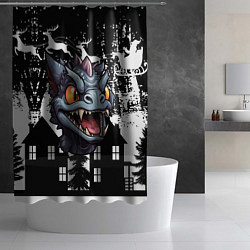 Шторка для душа Злой дракон на черном фоне, цвет: 3D-принт — фото 2