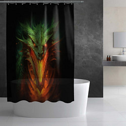 Шторка для душа Зеленый огнедышащий дракон, цвет: 3D-принт — фото 2
