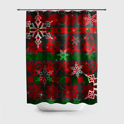 Шторка для ванной Рождественские узоры ёлки и снежинки