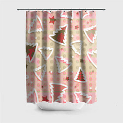 Шторка для ванной Розовые узоры ёлки