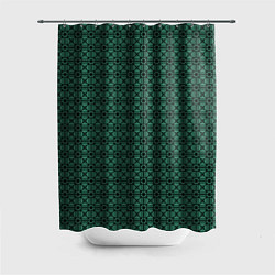 Шторка для душа Тёмно-зелёный паттерн квадраты, цвет: 3D-принт
