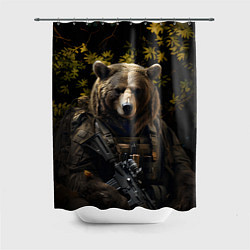Шторка для душа Медведь солдат в ночном лесу, цвет: 3D-принт
