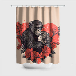 Шторка для душа Влюбленные обезьяны 14 февраля, цвет: 3D-принт