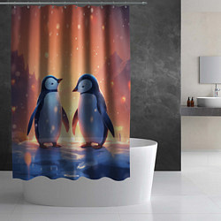 Шторка для душа Романтичная пара пингвинов, цвет: 3D-принт — фото 2