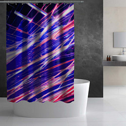 Шторка для душа Белые и красные линии на синем фоне, цвет: 3D-принт — фото 2