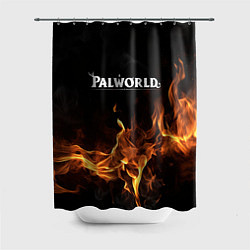 Шторка для ванной Palworld логотип на черном фоне с огнем