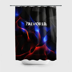 Шторка для ванной Palworld логотип на черном и фиолетовом абстракте