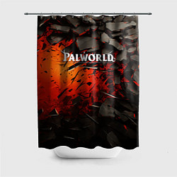 Шторка для ванной Palworld логотип черные плиты в разломе