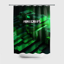 Шторка для ванной Minecraft logo зеленые неоновые кубы