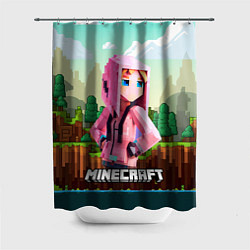 Шторка для ванной Персонаж Minecraft девушка в пиксельном мире