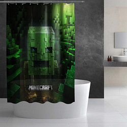 Шторка для душа Minecraft зеленый персонаж в пещере, цвет: 3D-принт — фото 2