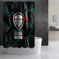 Шторка для душа Leeds United FC в стиле glitch на темном фоне, цвет: 3D-принт — фото 2