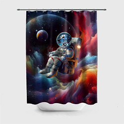 Шторка для душа Космонавт далматинец в неоновой галактике, цвет: 3D-принт