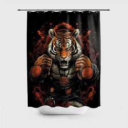 Шторка для ванной Муай- Тай тигр в стойке боевые искусства