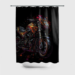 Шторка для ванной Темный мотоцикл на черном фоне