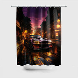 Шторка для душа Спорткар на вечерней улице, цвет: 3D-принт