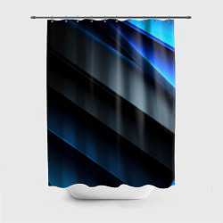 Шторка для ванной Темная синяя стильная абстракция на черном фоне