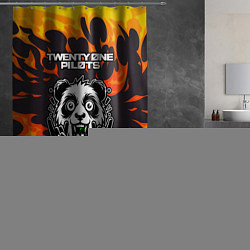 Шторка для душа Twenty One Pilots рок панда и огонь, цвет: 3D-принт — фото 2
